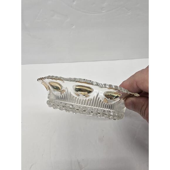 Antique EAPG Manhattan Clear Glass Bowl Gold Accents U.S. Glass Co. 1902–1910 - Picture 5 of 7